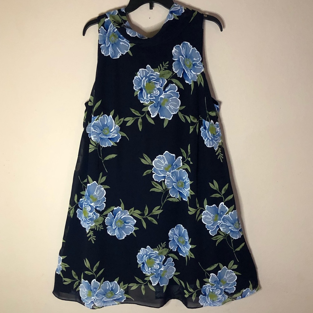 Signature by Robbie Bee Navy Chiffon Floral Swing Dress